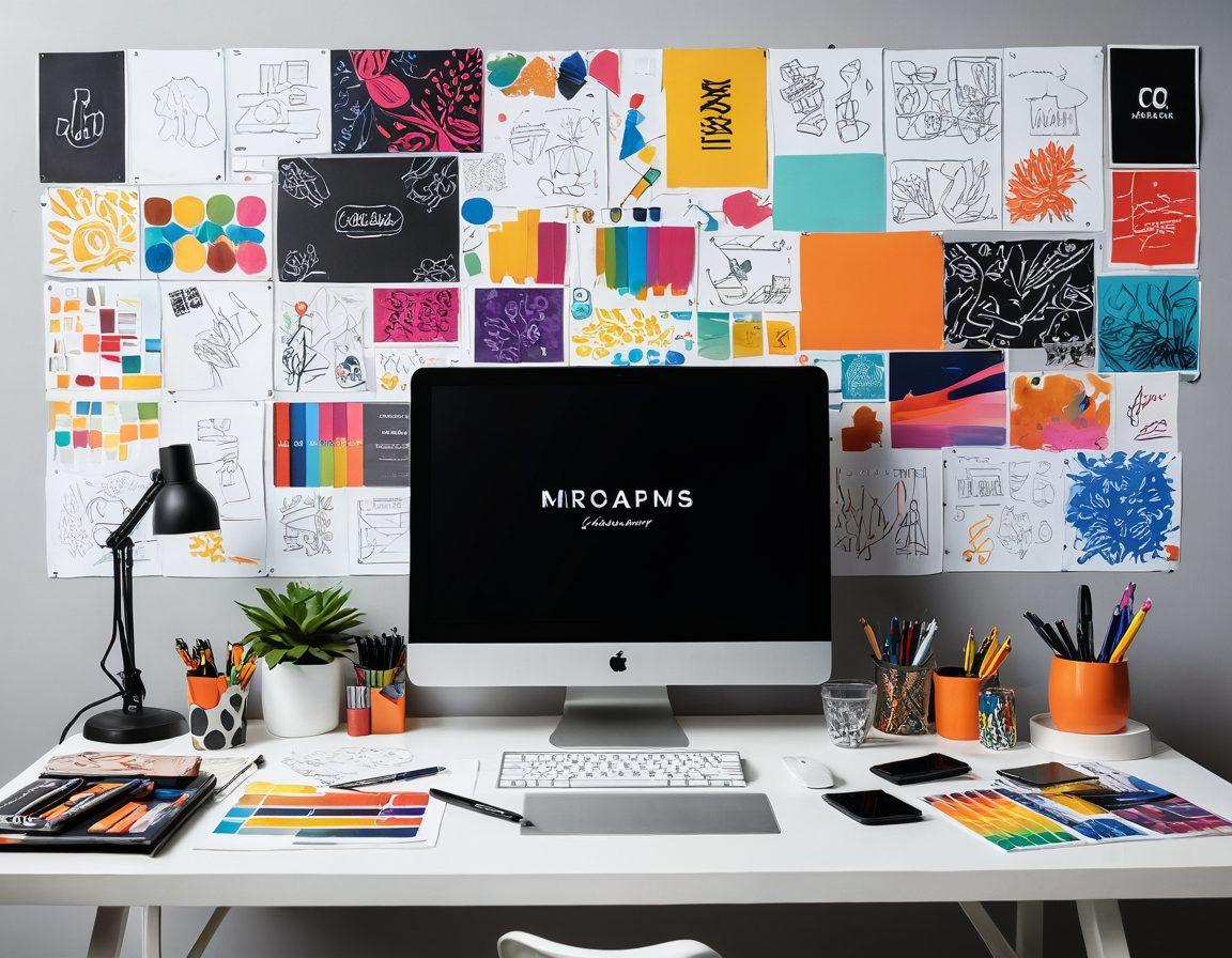 A dynamic workspace filled with colorful promotional graphics showcasing brand identity elements, such as logos and advertising materials. Include a designer at work, sketching concepts on a digital tablet surrounded by vibrant art supplies and a mood board. Capture the essence of creativity and innovation in a visually engaging way. super-realistic. vibrant colors. 3D.